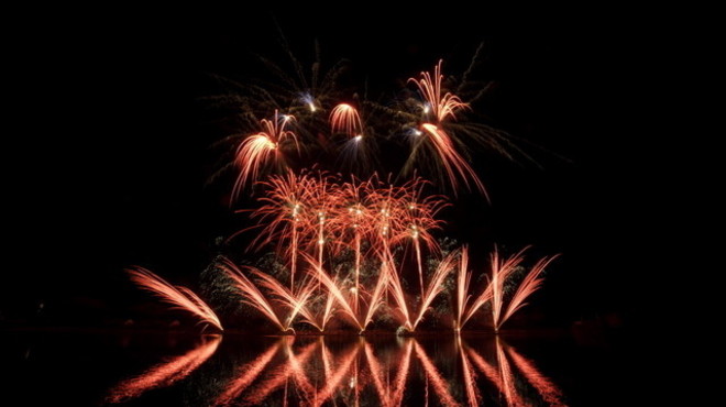 Fireworks during a pyromusical performance